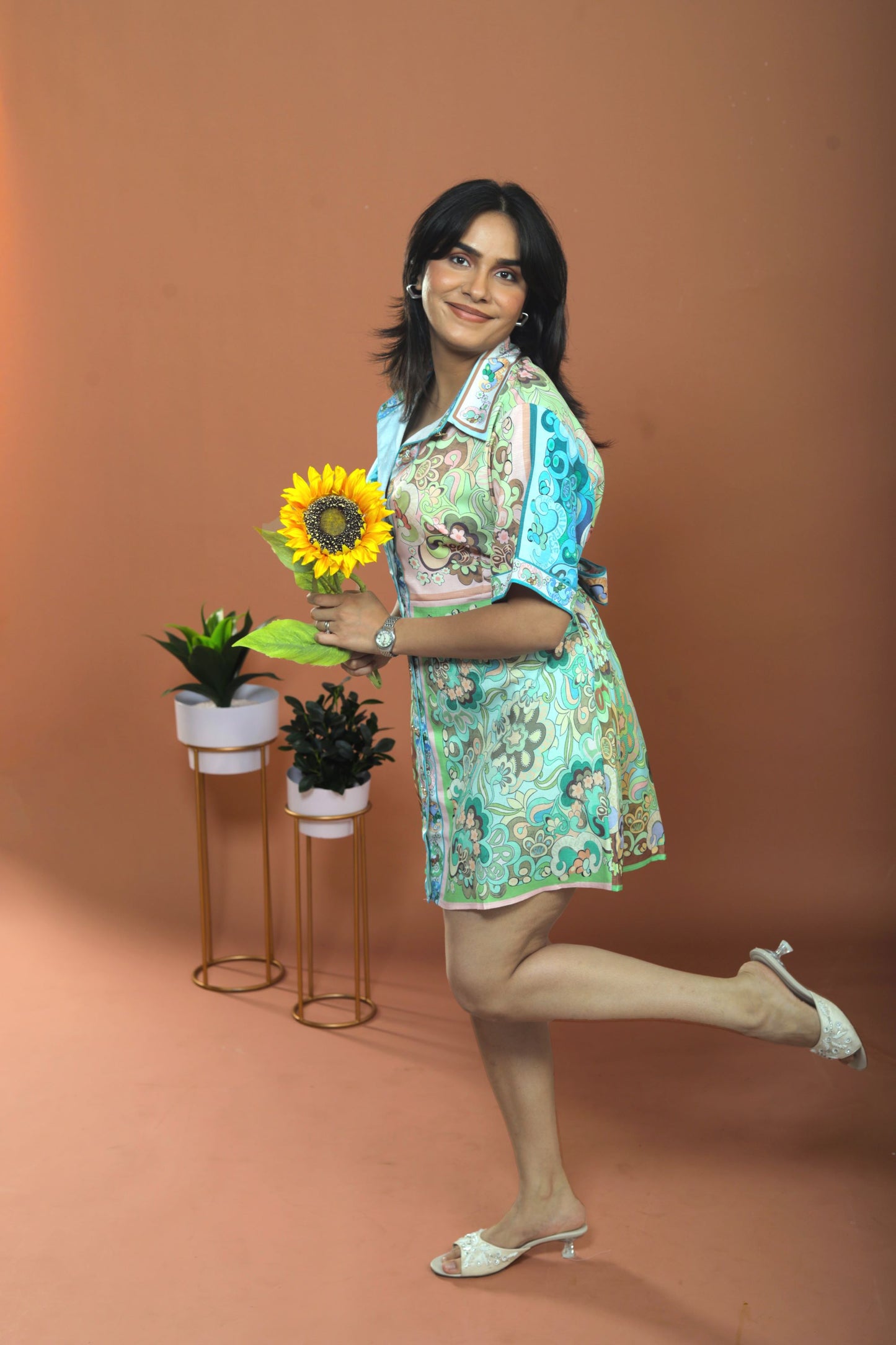 Multicolored Collar Neck Dress