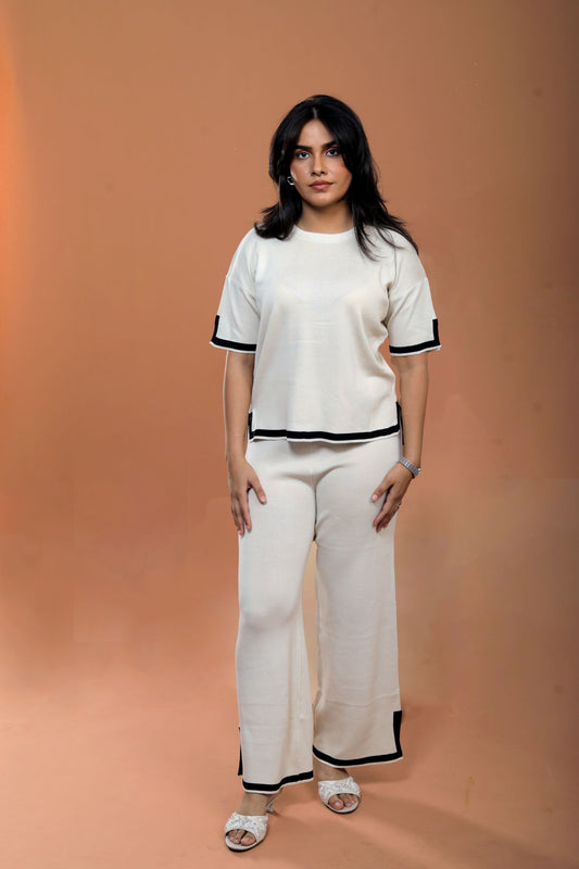 Stripe Sleeves Solid Coord Set
