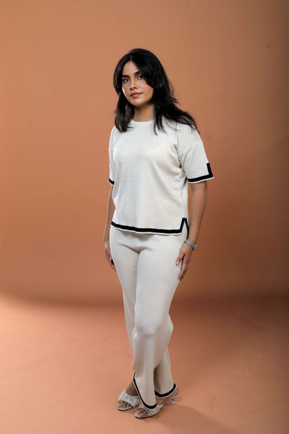 Stripe Sleeves Solid Coord Set