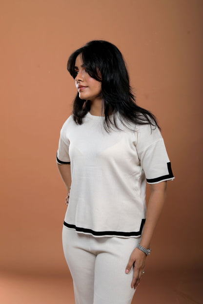 Stripe Sleeves Solid Coord Set