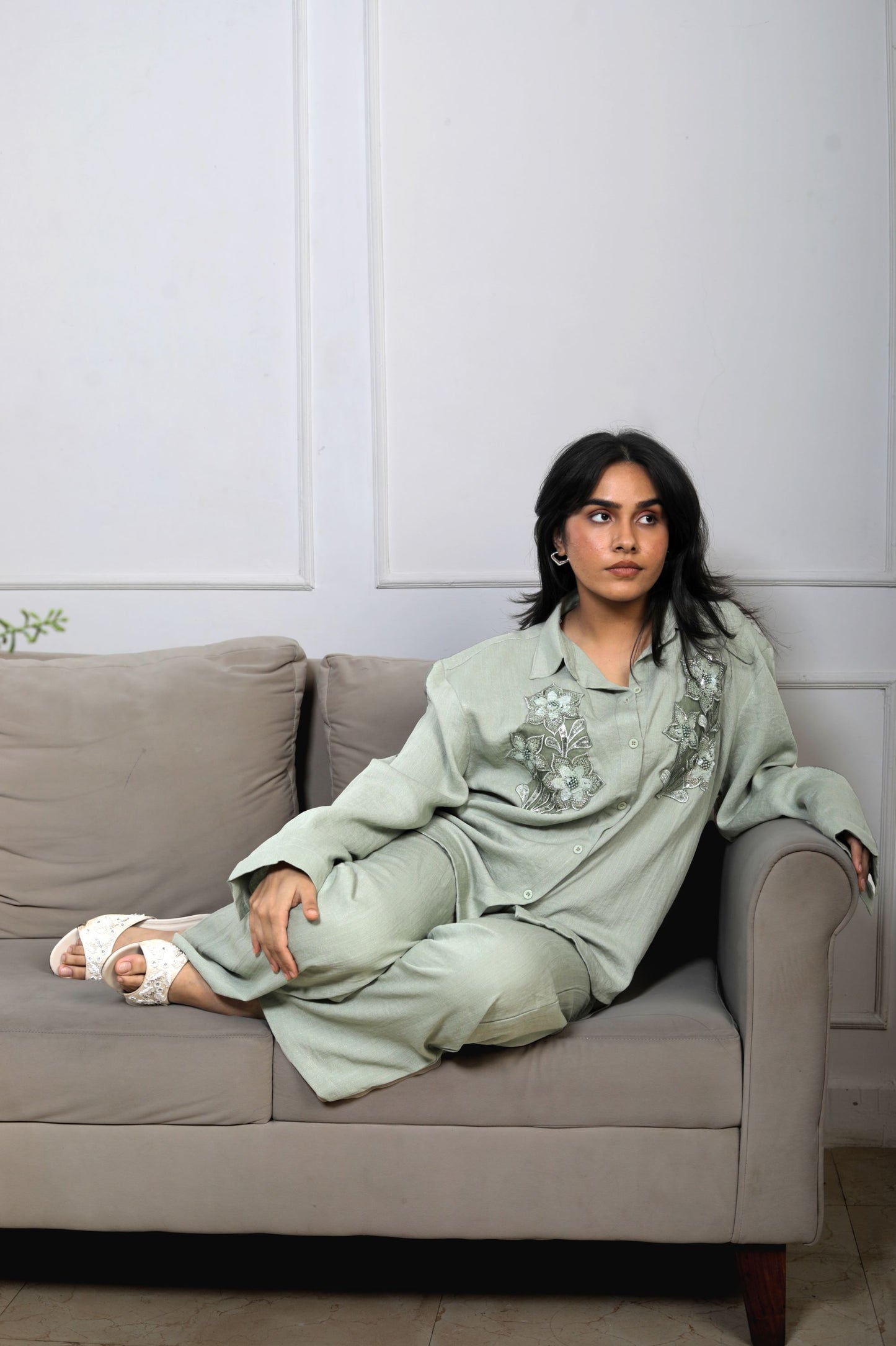 Muslin Coord Set with Thread and Stone Work