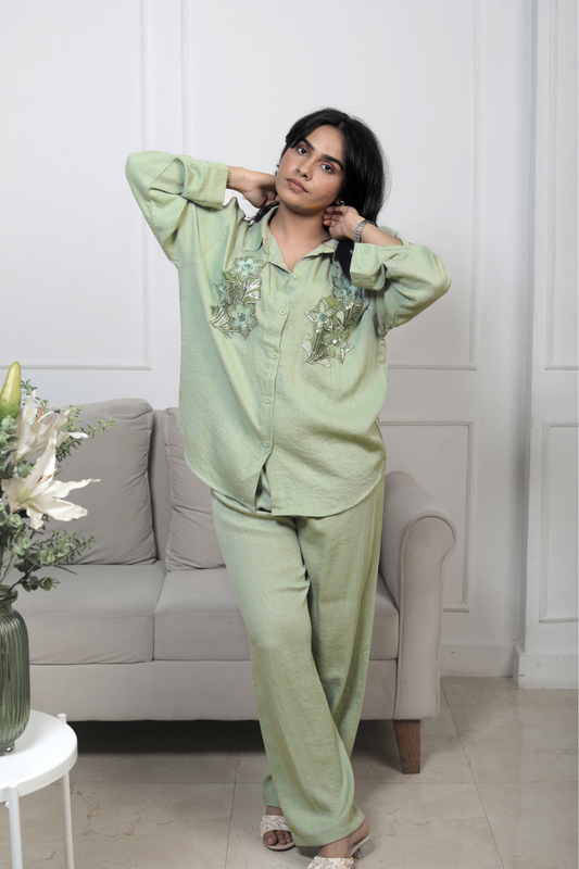 Muslin Coord Set with Thread and Stone Work