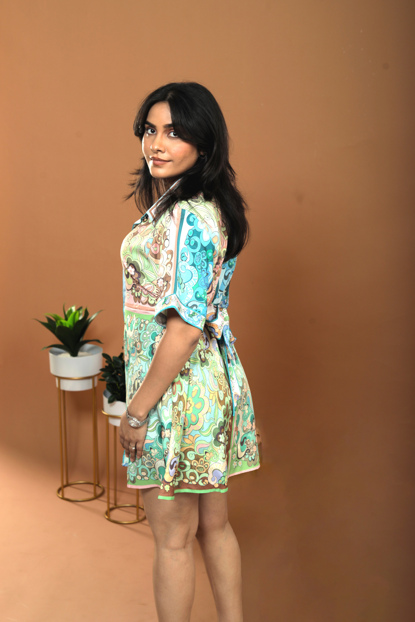 Multicolored Collar Neck Dress